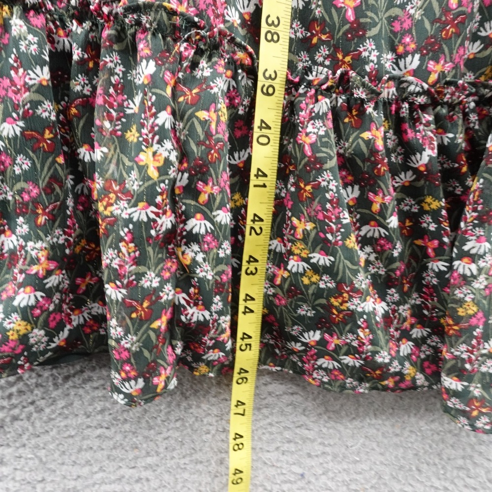 Draper James RSVP Smocked Dress Floral Midi Large Green Pink Metallic Womens - Picture 10 of 15